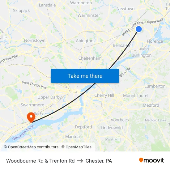 Woodbourne Rd & Trenton Rd to Chester, PA map
