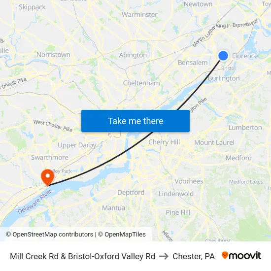 Mill Creek Rd & Bristol-Oxford Valley Rd to Chester, PA map