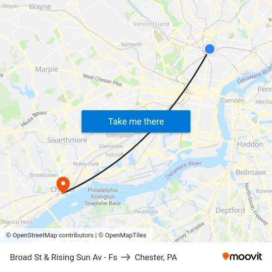 Broad St & Rising Sun Av - Fs to Chester, PA map
