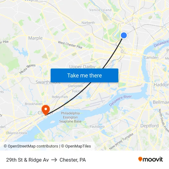 29th St & Ridge Av to Chester, PA map