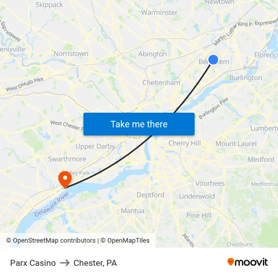 Parx Casino to Chester, PA map