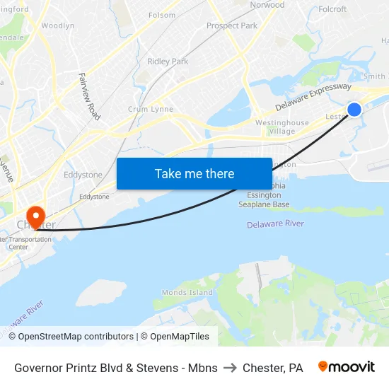 Governor Printz Blvd & Stevens - Mbns to Chester, PA map