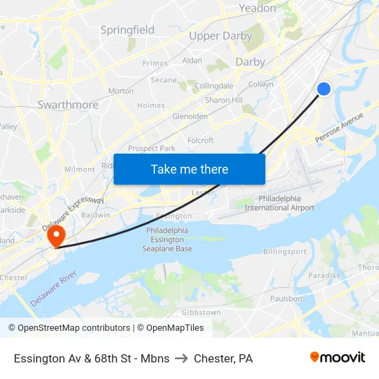 Essington Av & 68th St - Mbns to Chester, PA map