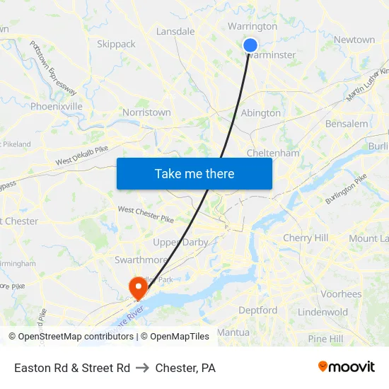 Easton Rd & Street Rd to Chester, PA map
