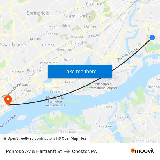 Penrose Av & Hartranft St to Chester, PA map