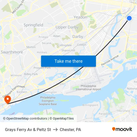 Grays Ferry Av & Peltz St to Chester, PA map