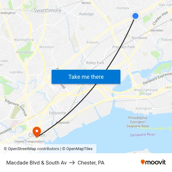 Macdade Blvd & South Av to Chester, PA map