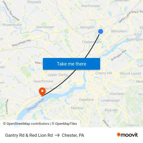 Gantry Rd & Red Lion Rd to Chester, PA map