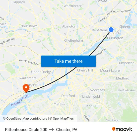 Rittenhouse Circle 200 to Chester, PA map