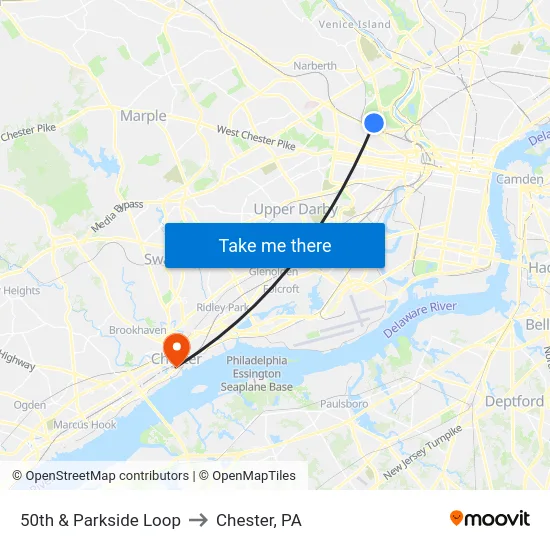 50th & Parkside Loop to Chester, PA map