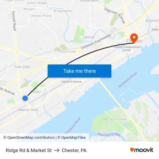 Ridge Rd & Market St to Chester, PA map