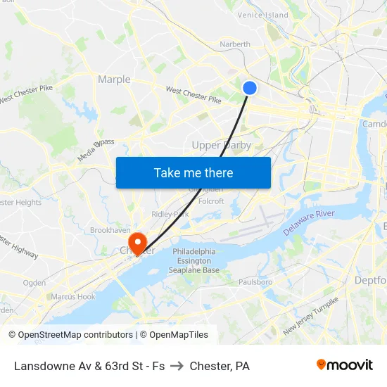 Lansdowne Av & 63rd St - Fs to Chester, PA map