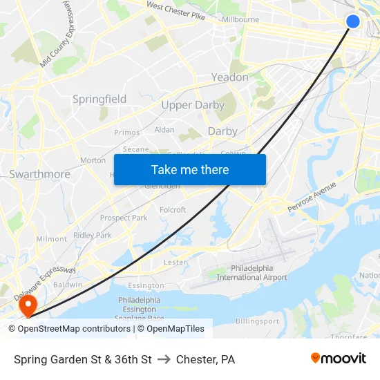 Spring Garden St & 36th St to Chester, PA map