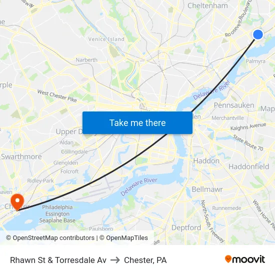 Rhawn St & Torresdale Av to Chester, PA map