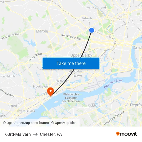 63rd-Malvern to Chester, PA map