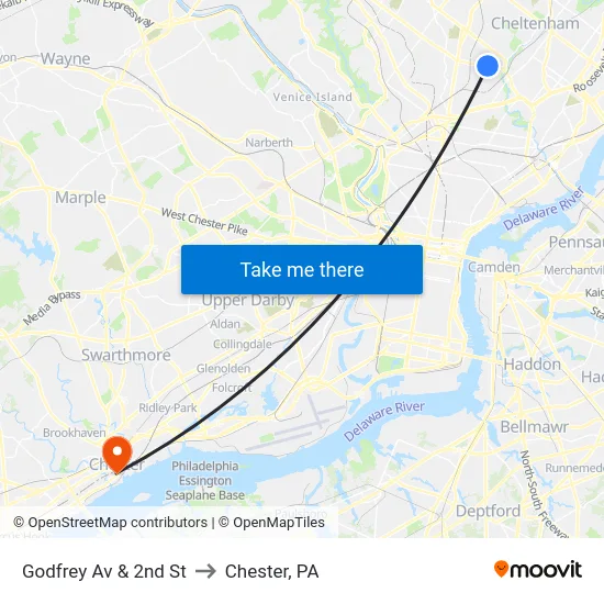 Godfrey Av & 2nd St to Chester, PA map