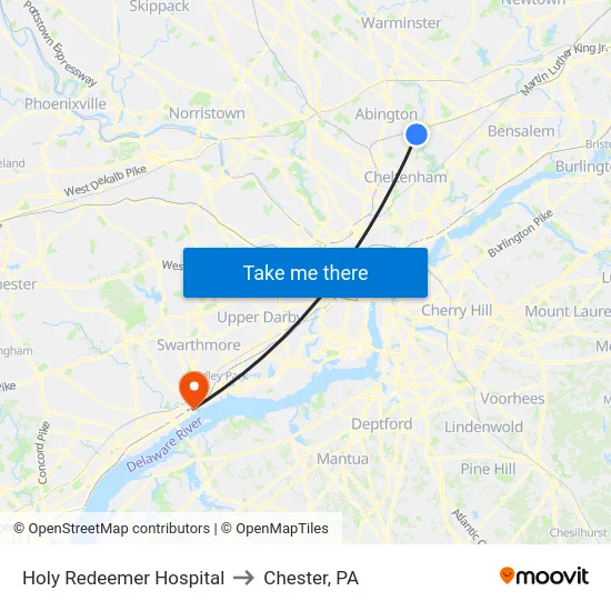Holy Redeemer Hospital to Chester, PA map