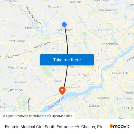 Einstein Medical Ctr - South Entrance to Chester, PA map