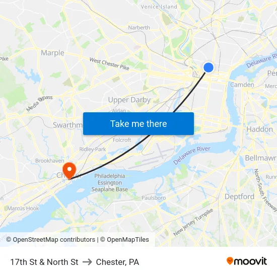 17th St & North St to Chester, PA map