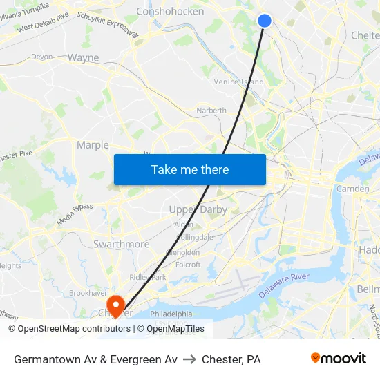 Germantown Av & Evergreen Av to Chester, PA map