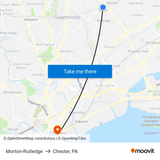 Morton-Rutledge to Chester, PA map
