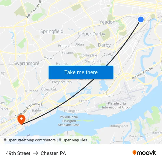 49th Street to Chester, PA map