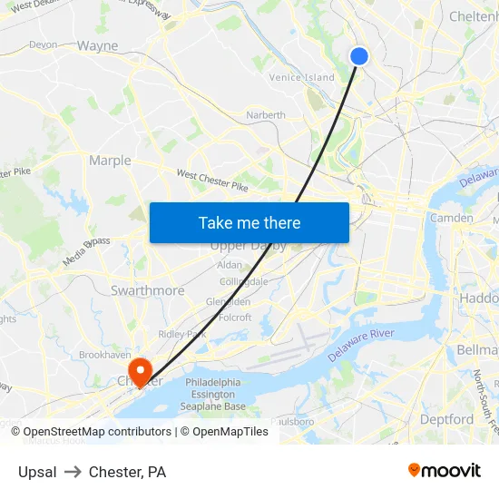Upsal to Chester, PA map