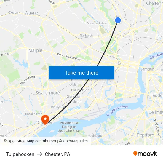 Tulpehocken to Chester, PA map