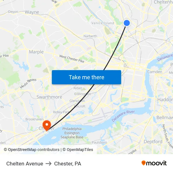 Chelten Avenue to Chester, PA map