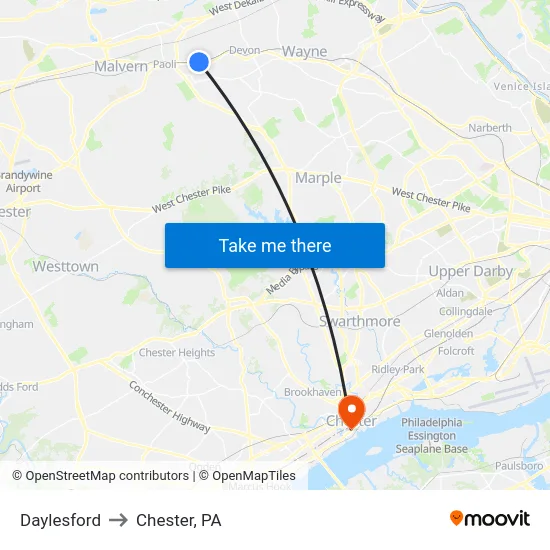 Daylesford to Chester, PA map
