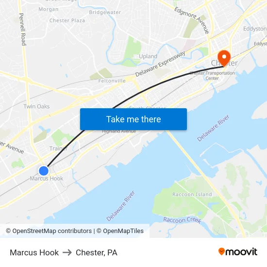 Marcus Hook to Chester, PA map