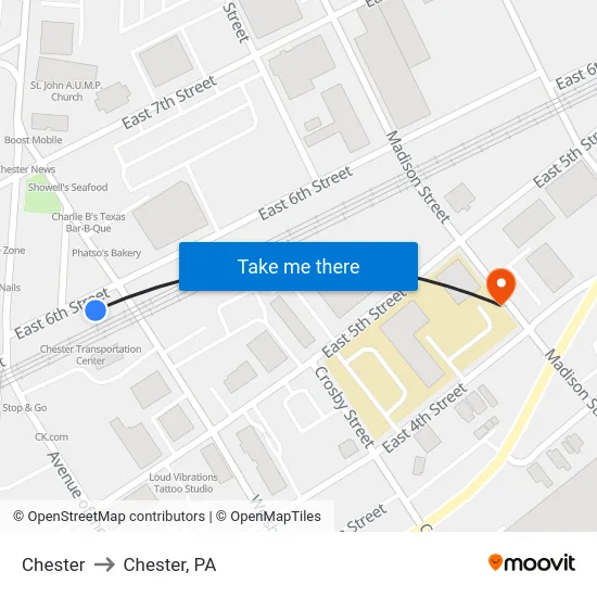 Chester to Chester, PA map