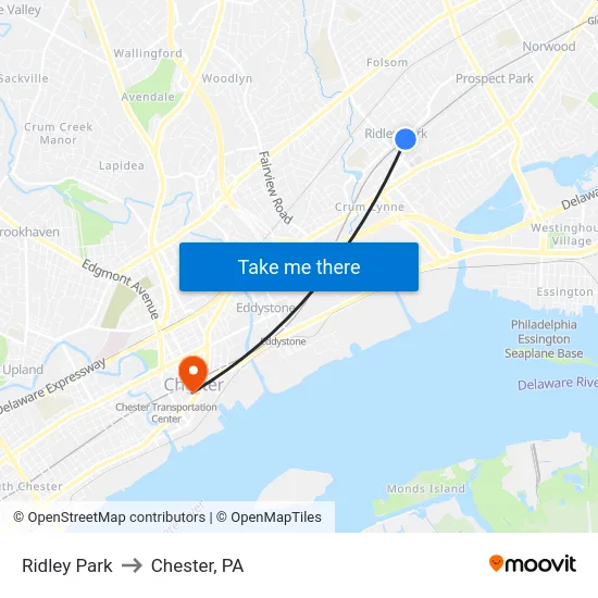 Ridley Park to Chester, PA map