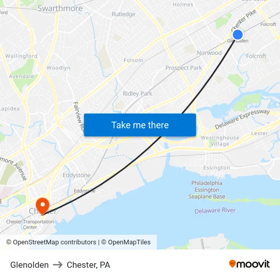 Glenolden to Chester, PA map