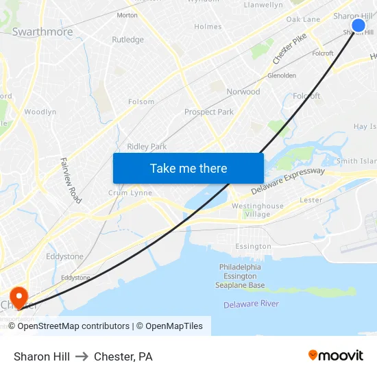 Sharon Hill to Chester, PA map