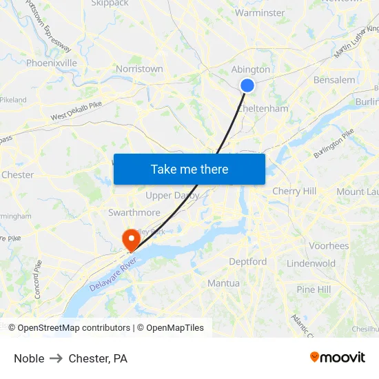 Noble to Chester, PA map