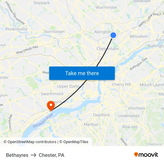 Bethayres to Chester, PA map