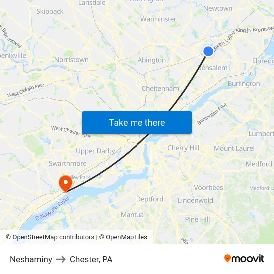 Neshaminy to Chester, PA map