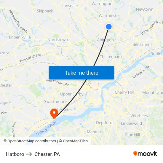 Hatboro to Chester, PA map