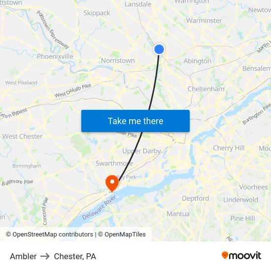 Ambler to Chester, PA map