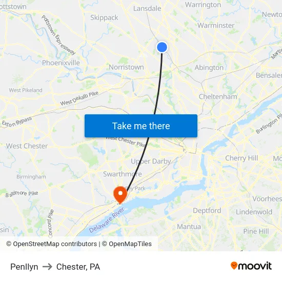 Penllyn to Chester, PA map