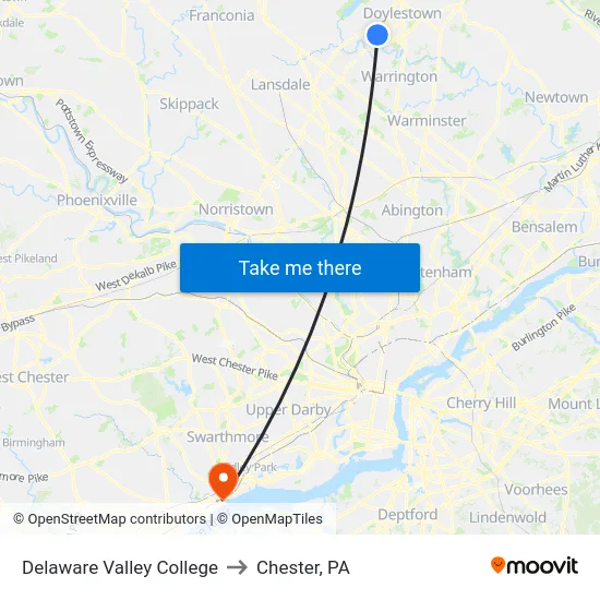 Delaware Valley College to Chester, PA map
