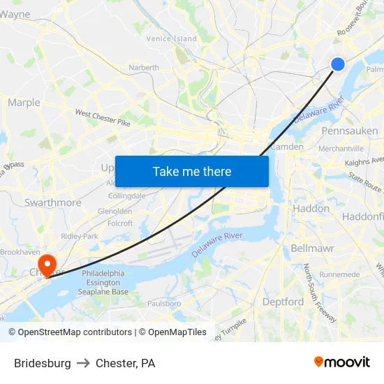 Bridesburg to Chester, PA map