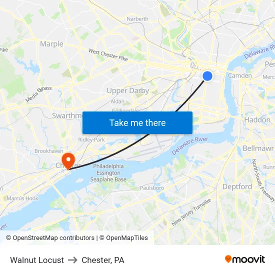 Walnut Locust to Chester, PA map