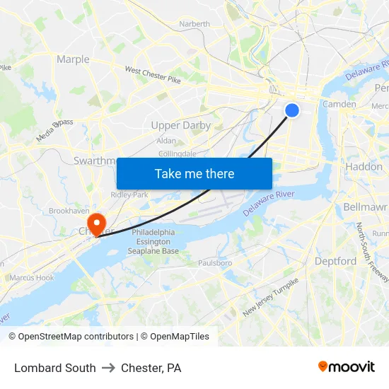 Lombard South to Chester, PA map