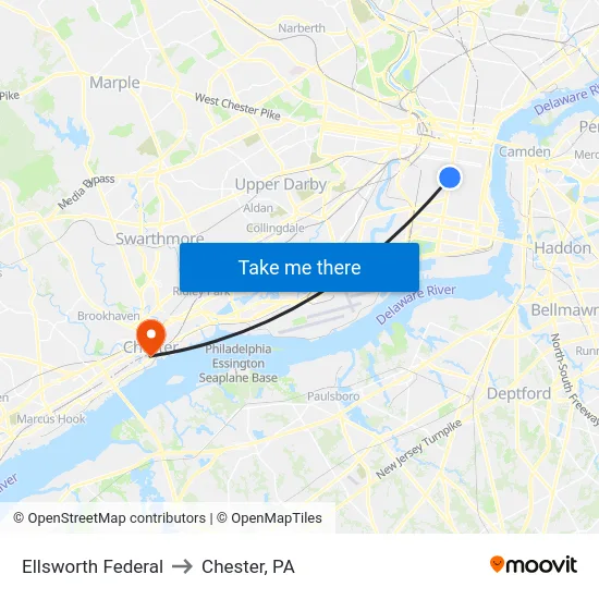 Ellsworth Federal to Chester, PA map
