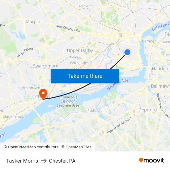 Tasker Morris to Chester, PA map