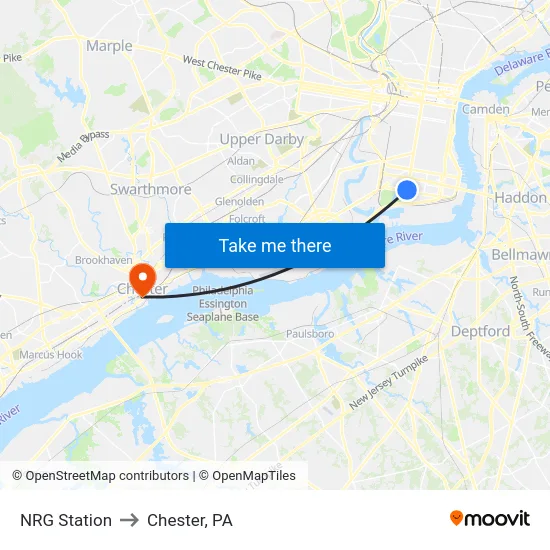 NRG Station to Chester, PA map