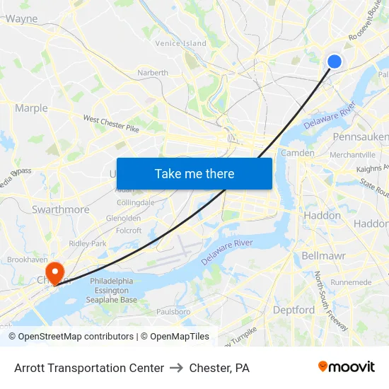Arrott Transportation Center to Chester, PA map