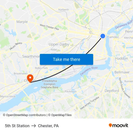 5th St Station to Chester, PA map